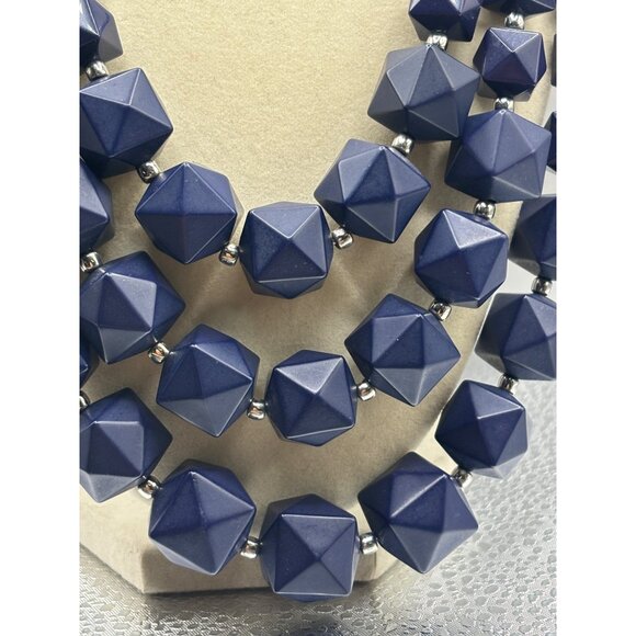 Charming Charly Chunky Geometric Blue Beaded Statement Necklace on Silver Chain - Picture 1 of 11